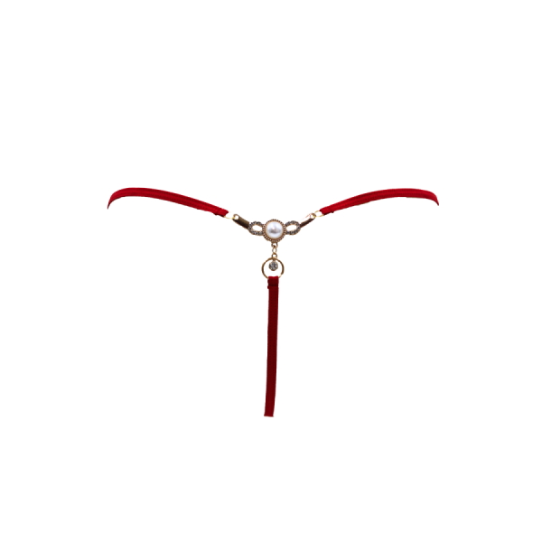 String rouge avec bijou perle & strass dorés 